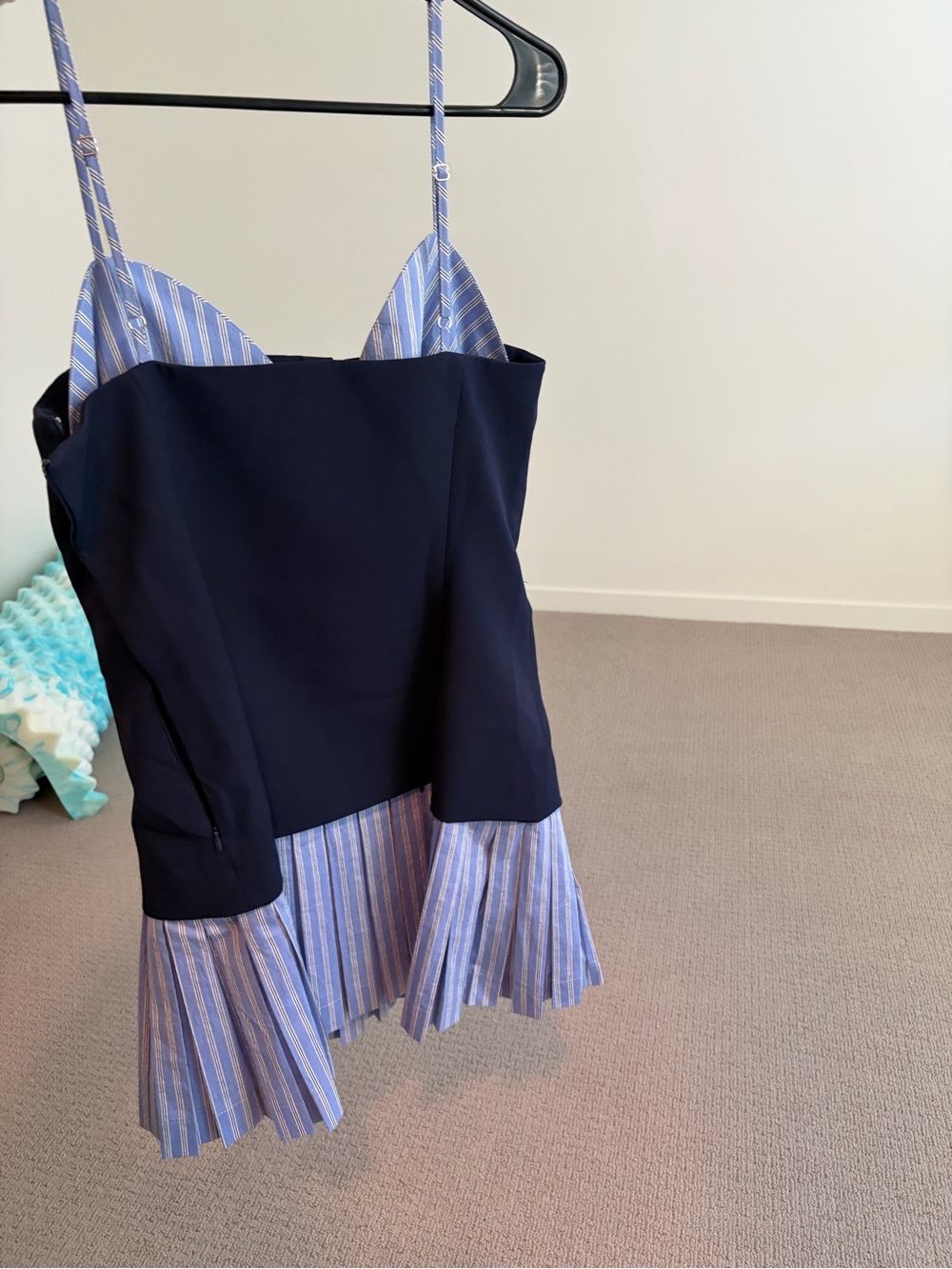 Navy Bustier Dress with Blue/White Striped Hem - Picture 2 of 4